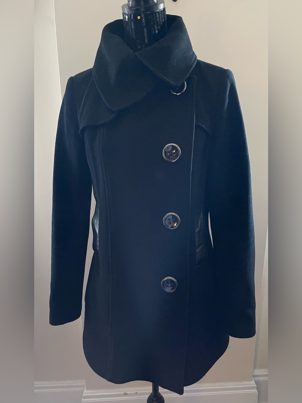 Mackage Black Button Wool Peacoat Size Large